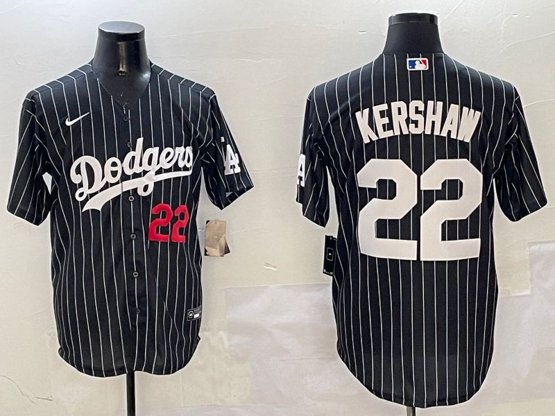 Men Los Angeles Dodgers 22 Kershaw Black Stripe Jointly Name 2025 Nike MLB Jersey style 9
